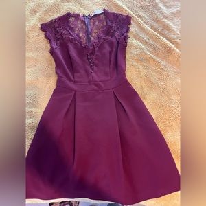 Lovely maroon color dress with sheer lace back and front pleats